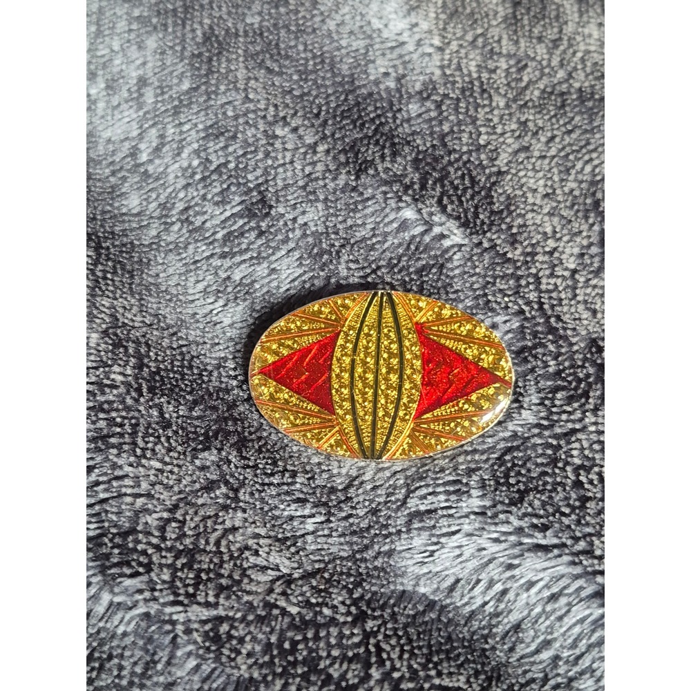 Vintage Art Deco Style Red Enamel Gold Tone Geometric Statement Brooch‎